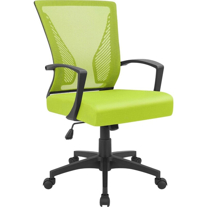 Офисное кресло со средней спинкой, вращающееся кресло для поддержки поясницы, компьютерное эргономичное Сетчатое кресло с подлокотником (черный)