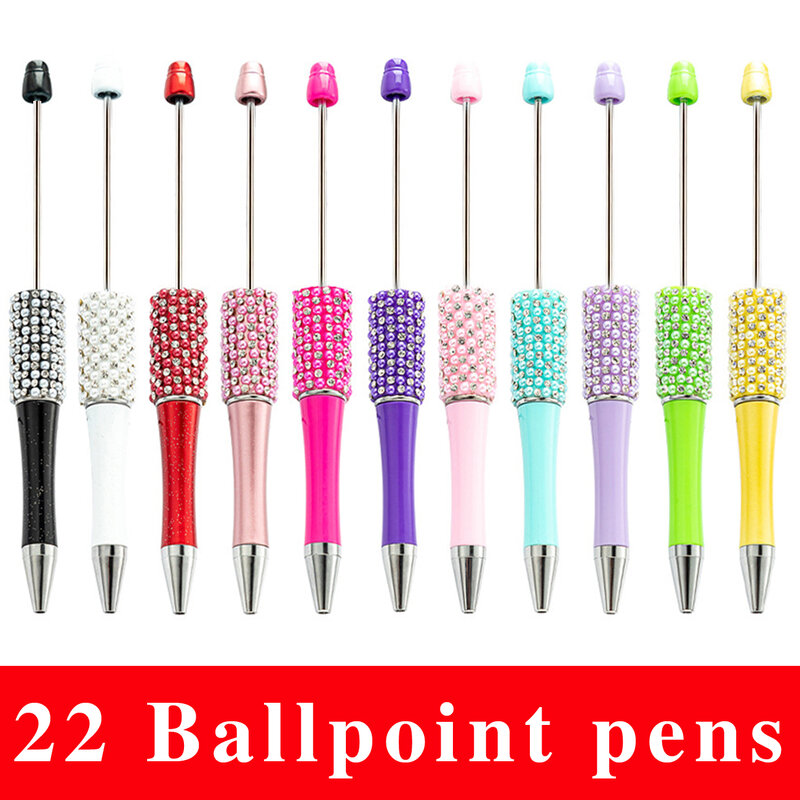 22pcs Diamond Bead Pen Wholesale Creative DIY Handmade Sticker Set Diamond Beaded Ballpoint Pens Advertising Gift Pen