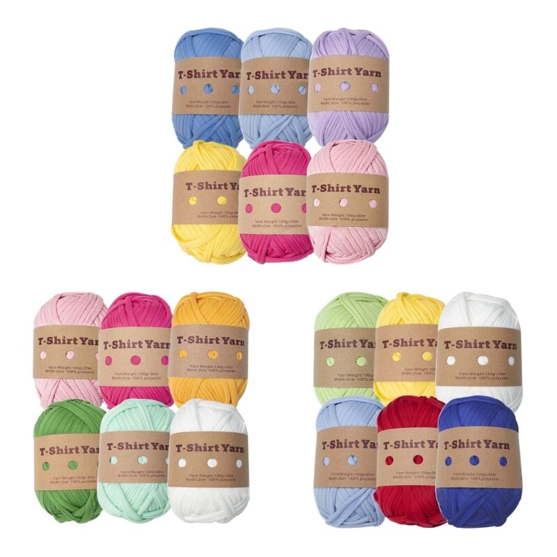 448B 6 Rolls Complete T-shirt Yarn Knitting Yarn DIY Fabric Cloth Strips for Knitting, Crochet and DIY Crafts Blanket Cushion