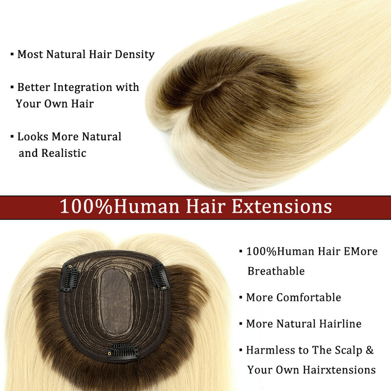 Straight Hair Topper For Woman Remy Human Hair Blond Hairpieces Machine Made Hair Toppers With 3 Clips Human Hair Toupee T4-613