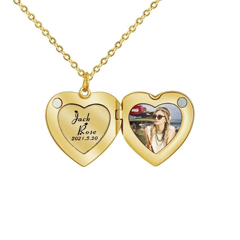 Pesonalized-Colgante de corazón con foto, Collar personalizado con mensaje, regalo de joyería personalizado