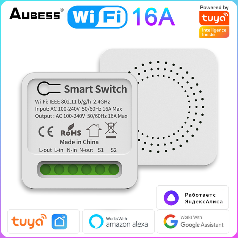Tuya Wifi 16A MINI Smart Switch Support 2-way Control Timer Home Automation Wireless Switch Support Alexa Google Remote Control
