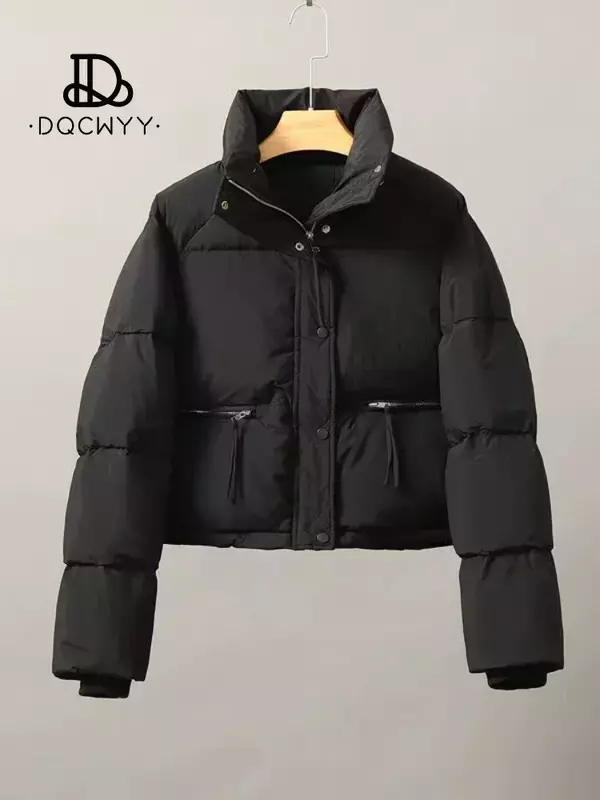 Jaqueta feminina acolchoada de algodão, casaco curto, jaqueta de pão grosso, tops de inverno, moda coreana, novo, 2023