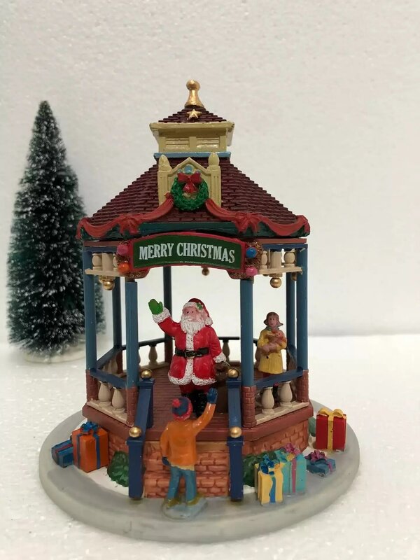 Merry Xmas Hand Painted Ceramic House Building Scene Figurine Christmas Gift Pavilion Figures Home Furnishing  Desk Decoration