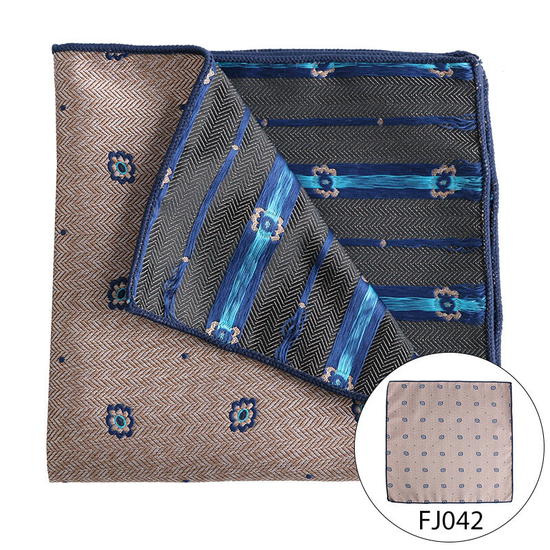 Men Pocket Square Light Coffee Beige Handkerchief Men Business Suit Pocket Towel Paisley Dot Blue Floral Handker Man Neckties