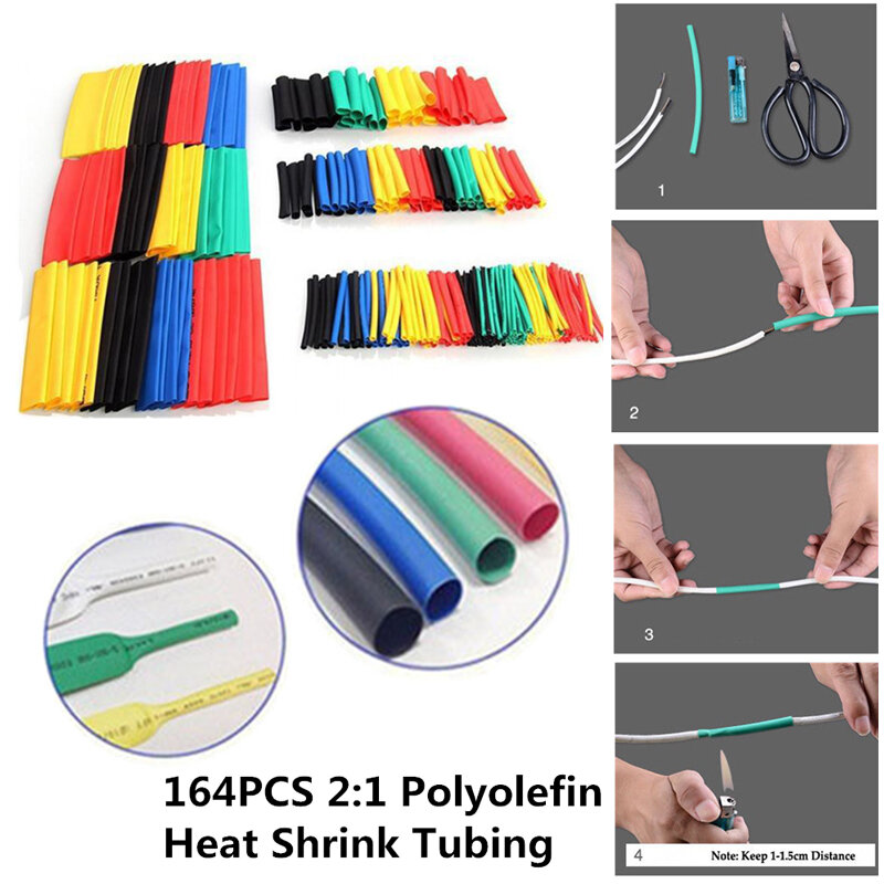70/127/164/328pcs Polyolefin Shrinking Assorted Heat Shrink Tube Wire Cable Insulated 2:1 Shrinkable Tube Sleeving Tubing Set