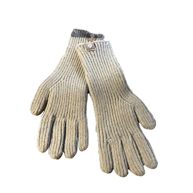 Winter Warme Gebreide Full Finger Handschoenen Fietsen Warmer Pure Kleur Touchscreen Vintage Handschoen Gebreide Outdoor Voor Heren Q9w1