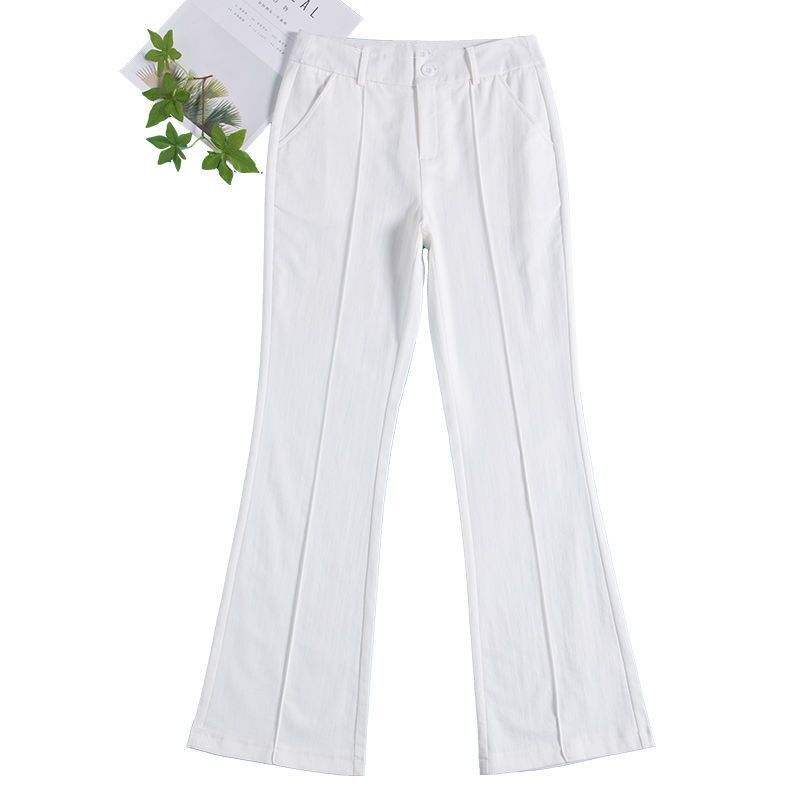 Pantalones acampanados adelgazantes blancos para mujer, atuendo de negocios, ropa versátil, pantalones casuales de cintura alta, moda de oficina, primavera y otoño