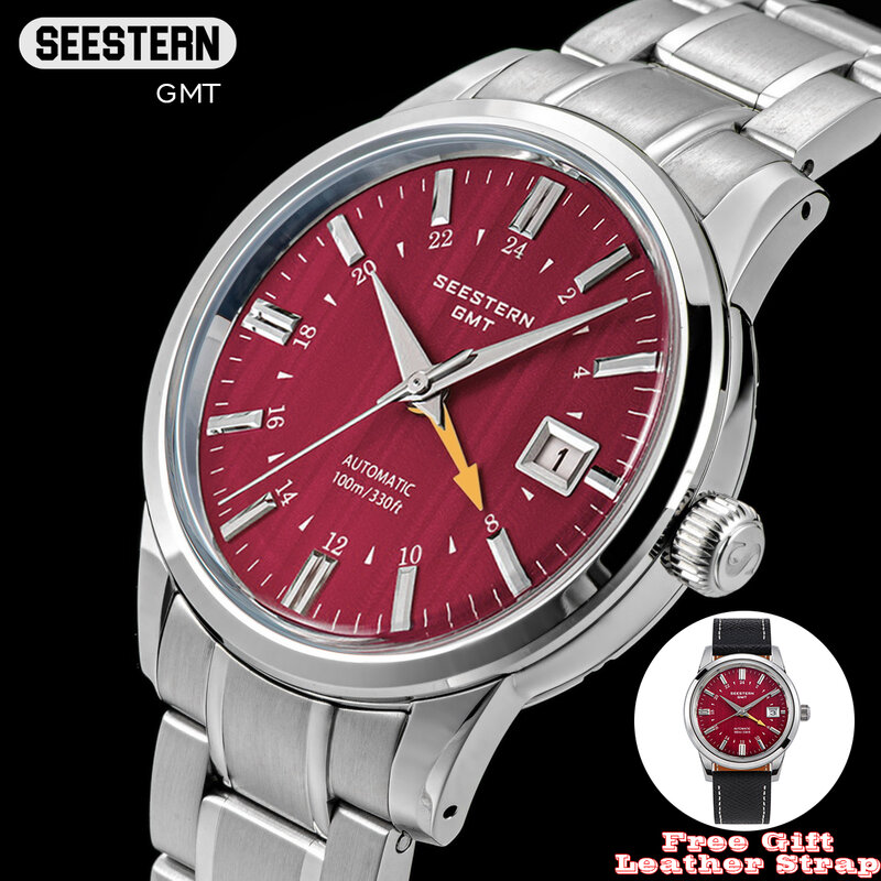 SEESTERN S446 Men Watch Automatic Mechanical Wristwatches NH34 GMT Movement 100m Waterproof Domed Sapphire Crystal Clock Limited