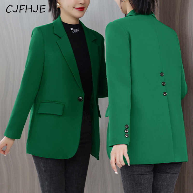 CJFHJE New Split Casual Women's Suit Coat Spring Autumn Korean Loose Fashion One Button Women Solid Color Long Sleeved Suit Top