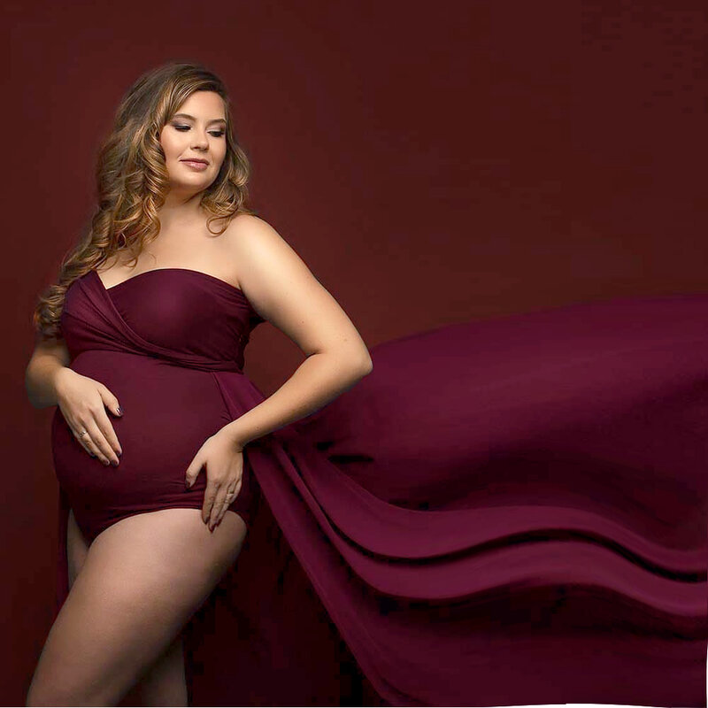 Properti fotografi bersalin, Jumpsuit fotografi tanpa tali kain elastis ukuran besar untuk wanita hamil