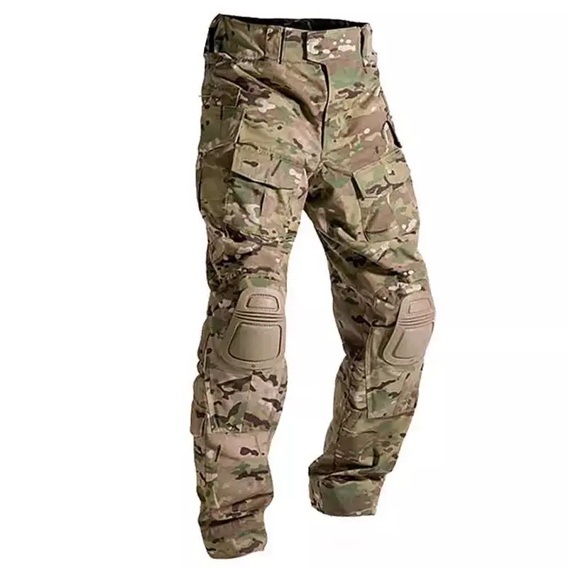 Wielozadaniowy kamuflaż taktyczne spodnie wojskowe wojskowe odporne na zużycie spodnie do wędrówek Paintball z ochraniacze na kolana ubraniami myśliwskimi