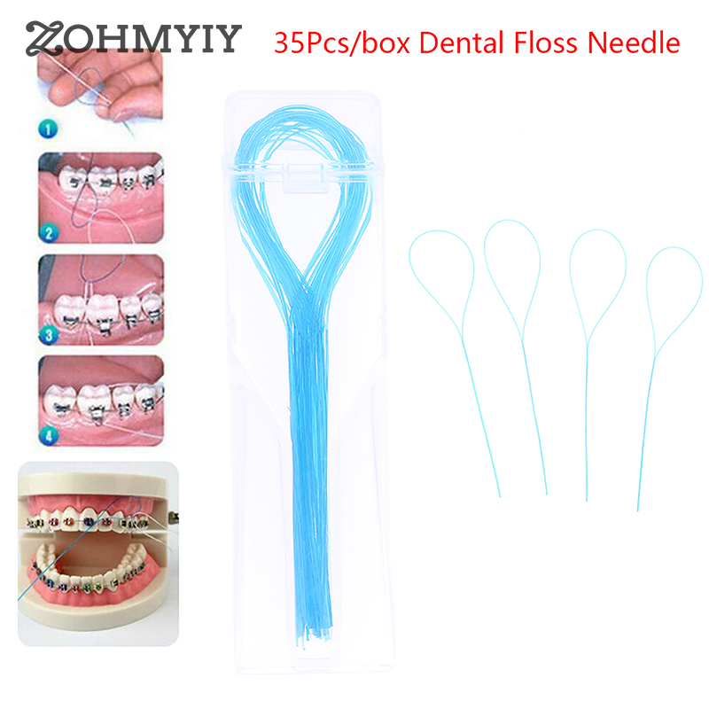 35Pcs/Set Dental Floss Threaders Needle Tooth Brackets Wire Holders Between Orthodontic Bridges Traction Braces