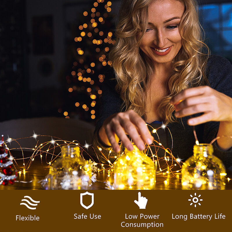 5M LED 패어리 라이트 배터리 전원 구리 와이어 라이트 갈런드 가든 크리스마스 웨딩 파티 스트링 라이트, 홈 데코레이션