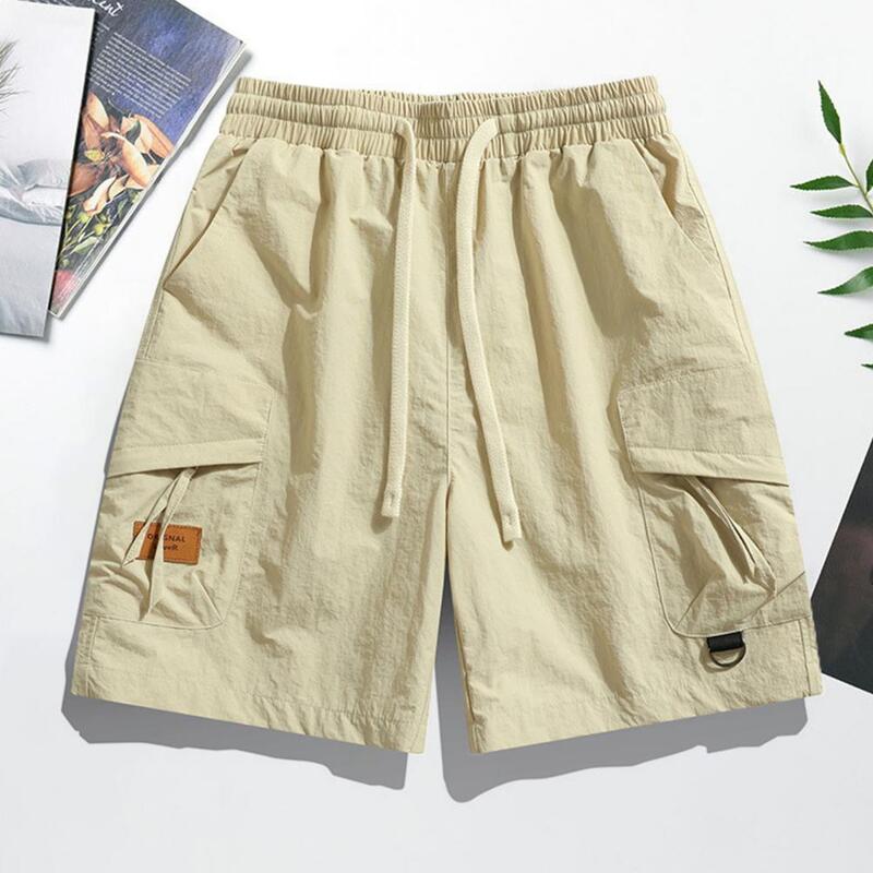 Pantalones cortos de Color sólido para hombre, Shorts versátiles, Cargo, con pretina ajustable, múltiples bolsillos para la calle