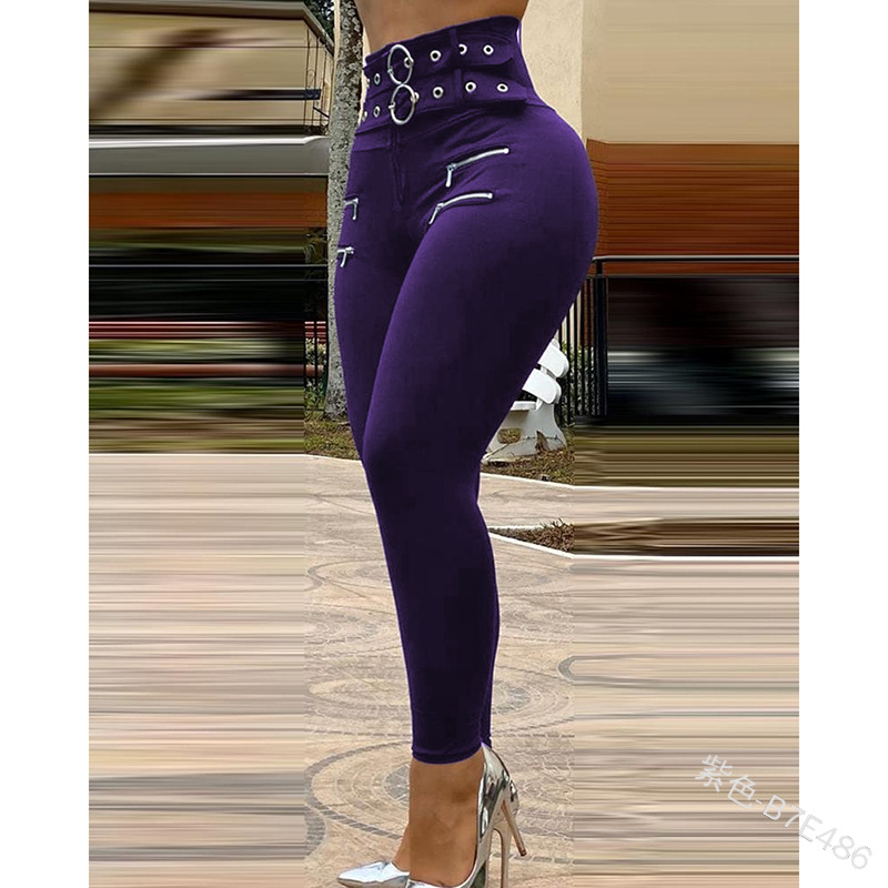 2023 Frauen Mode elegante einfarbige hohe Taille Knopf Hose sexy dünne Hose für Damen lässige Harajuku Hose mit Reiß verschluss