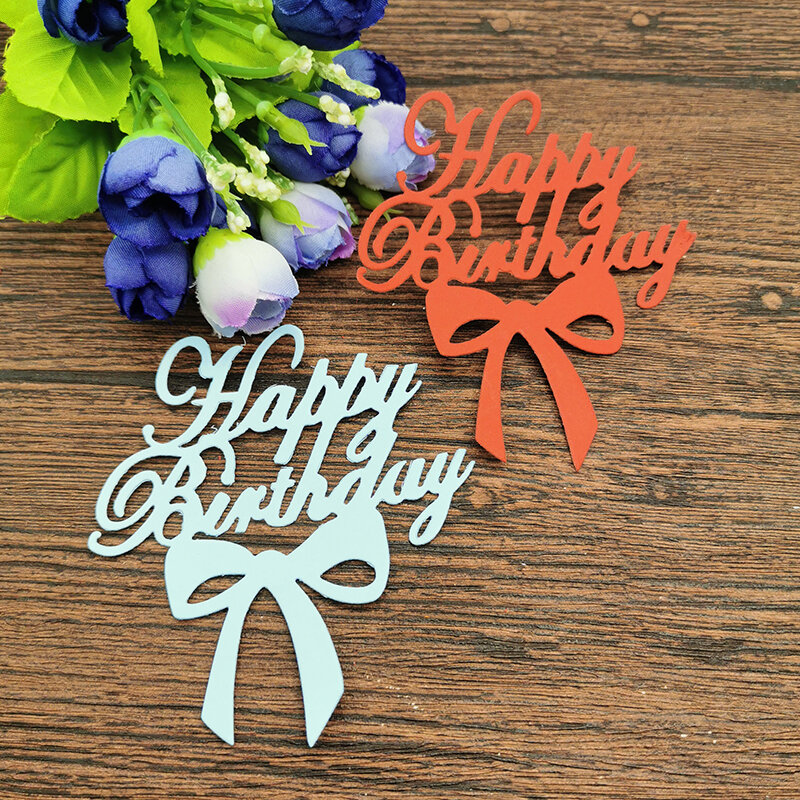 AOKEDIY Happy birthday with bow Metal Cutting Dies Stencil Scrapbooking Photo Album Card Paper Embossing Craft DIY Die Cut