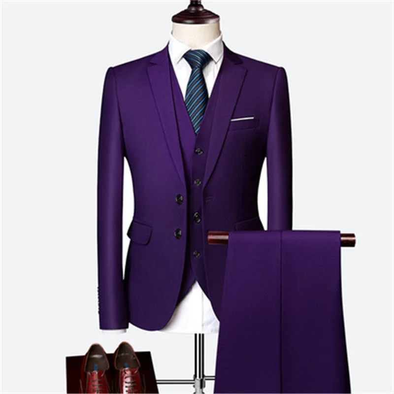 (Blazer+ Pants) Men's Business Work Solid Color Meeting Groom Gentleman Work Travel Slim-fit Casual Wedding Suit