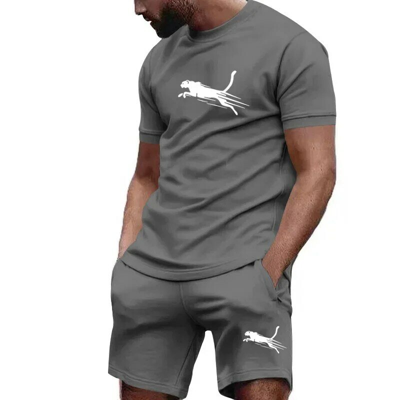 Hot selling summer T-shirt+shorts 2-piece set for men's casual fitness jogging sportswear, hip-hop breathable short sleeved set