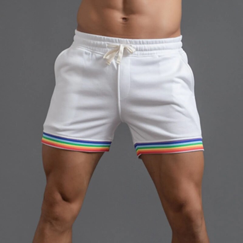 Calções casuais listrados orgulho arco-íris masculino, calça fitness para musculação, esportes ao ar livre, moda masculina, plus size