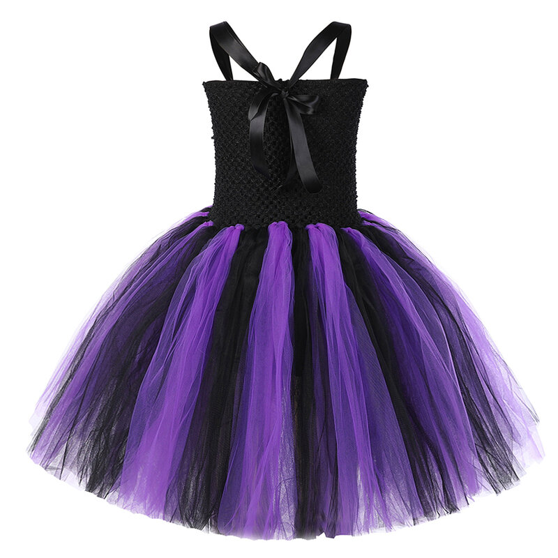 Black Purple Bat Witch Costume for Girls Carnival Halloween Cosplay Dresses for Kids Party Fancy Dress Tutu Outfit Child Clothes