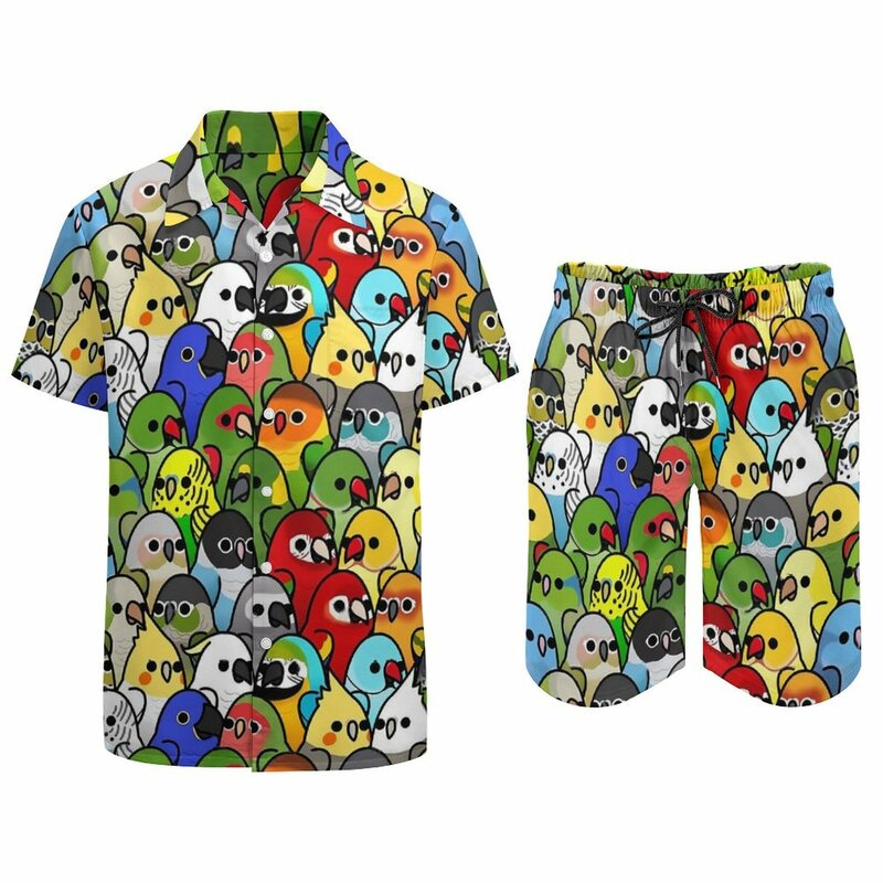 Klassieke Vogel Team Mannen Sets Te Veel Vogels Casual Shorts Vakantie Shirt Set Zomer Vintage Pak Oversized Kleding Met Korte Mouwen