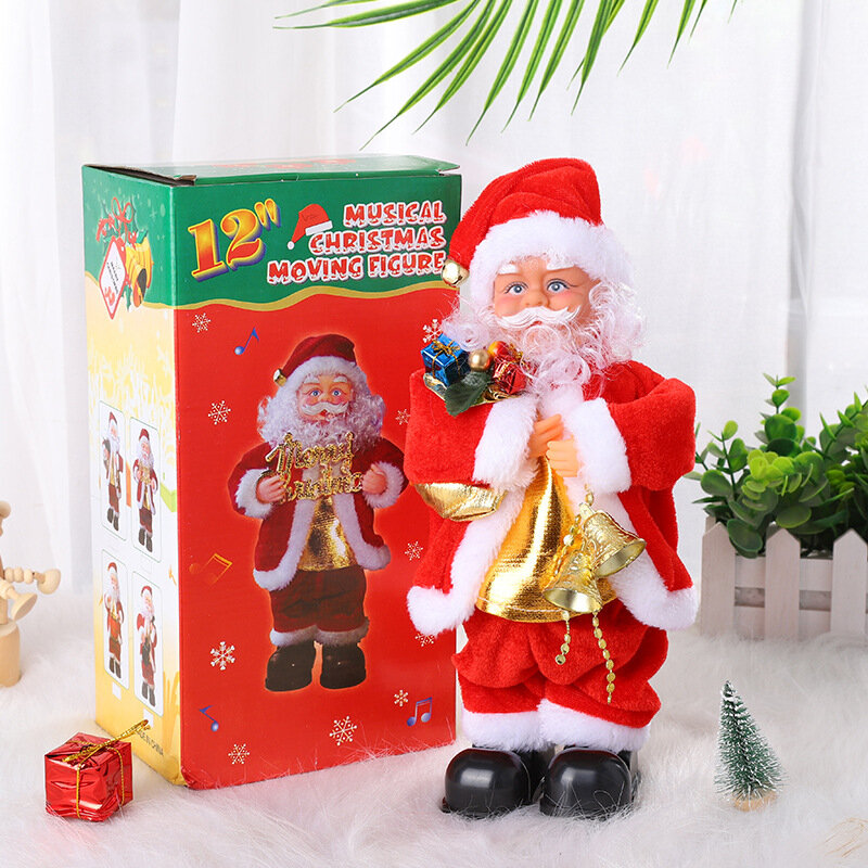 Christmas Electric Santa Claus Toys Kids Cartton Musical Instruments with Music Xmas Doll Decoration Gift for Children