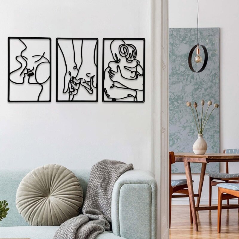 3 pezzi decorazioni da parete moderne e minimaliste, coppie astratte arte della parete sagome mani del corpo, da a