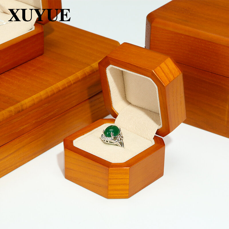 Joyero de madera maciza, caja de terciopelo de alta gama para collar, anillo, colgante, pulsera, conjunto de almacenamiento de tesoro, caja de regalo
