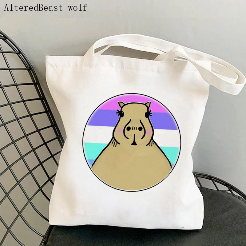 여성 구매자 가방 치료 요 자기 귀여운 capybar Kawaii 가방 하라주쿠 쇼핑 캔버스 구매자 가방 소녀 핸드백 토트 숄더 레이디 백