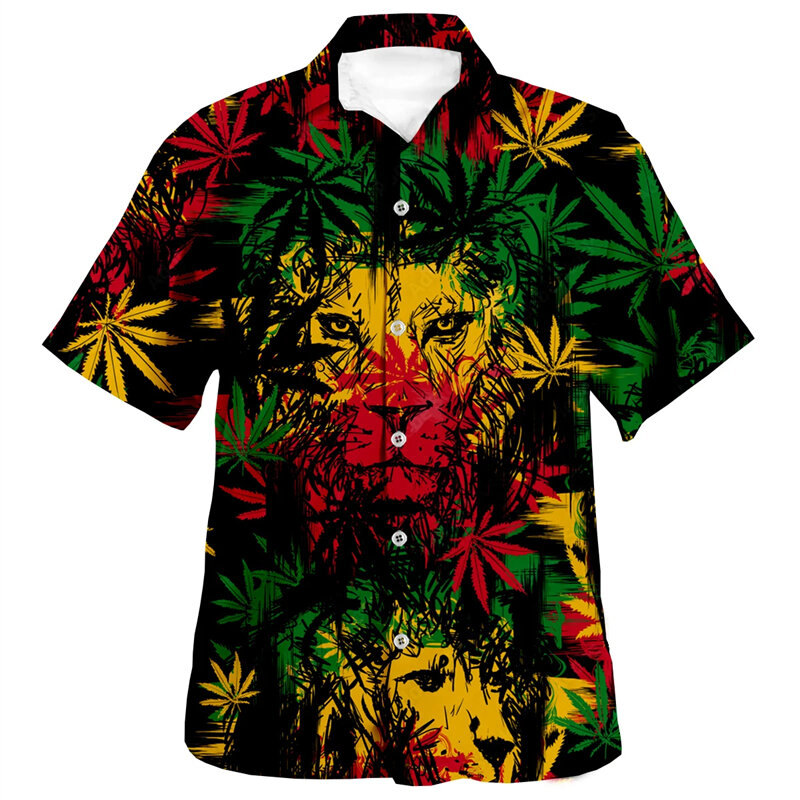 Kemeja kerah pola Puzzle Hawaii pria, kemeja bercetak 3d lucu, blus kasual pantai Camisas musim panas untuk pria