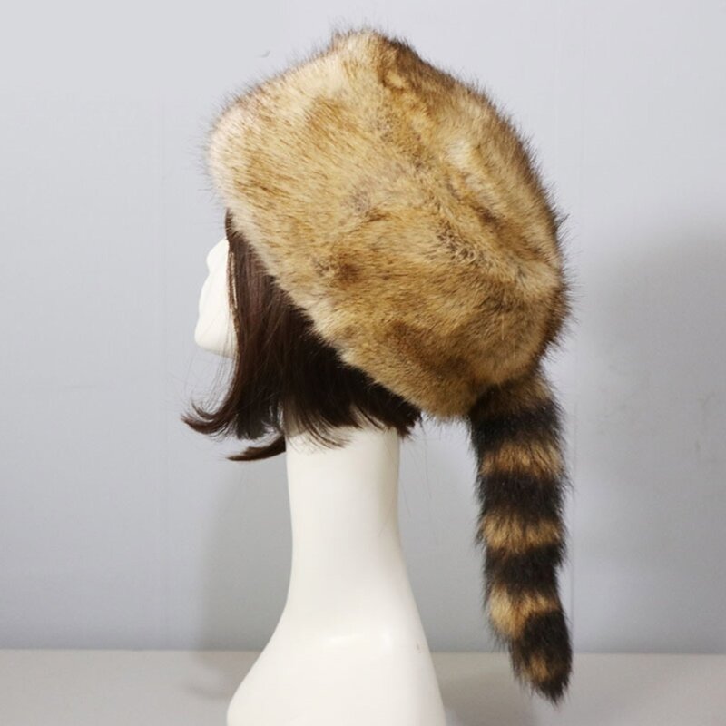 Sombrero para adultos, sombrero mongol estilo ruso libre con cola mapache, envío directo