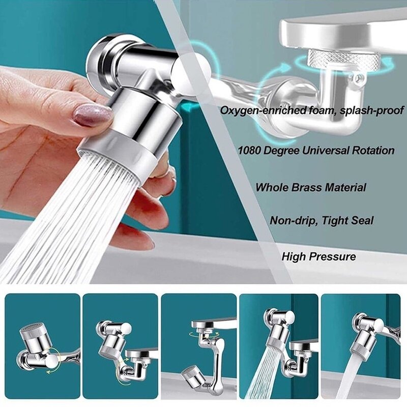 Universal Rotatable Extension Faucet Sprayer Head, Water Tap Bico, Banheiro Tap Extend Adapter, Aerador, 2 modos de pulverização, 1080 °