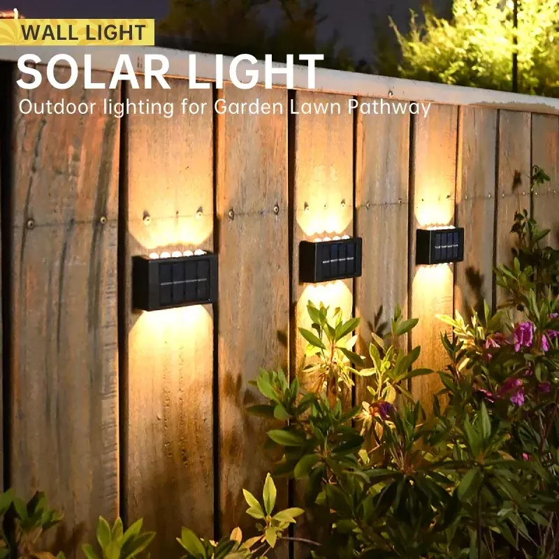 Lámpara Solar de pared impermeable para exteriores, luz alimentada por energía Solar, ilumina hacia arriba y hacia abajo, decoración de jardín y patio, luces solares exteriores