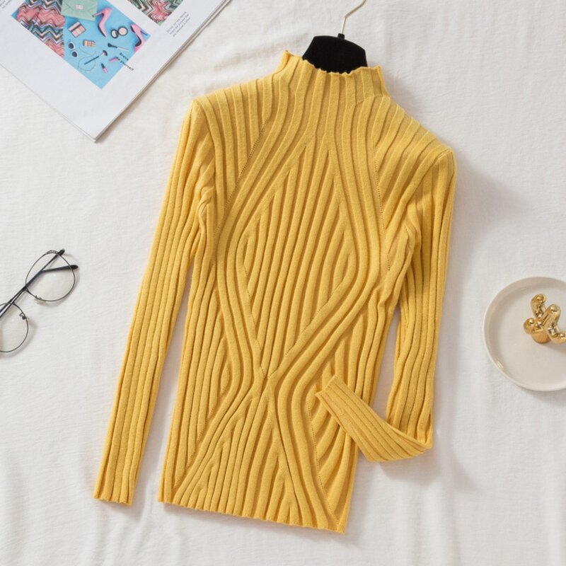 Thickening Knitted Sweater Women Pullover Cold Prevention Wool Half Turtleneck Jumper Sweater Breathable Warm Long Sleeve Top