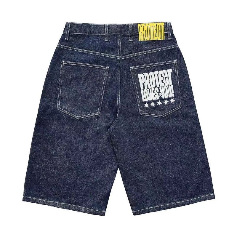 Pantalones cortos de mezclilla con estampado Y2k para hombre, pantalones de pierna recta, sueltos, informales, moda de hip-hop callejero de verano