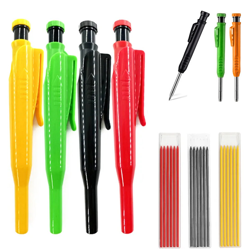 Solid Carpenter Pencil Set with Refill Lead Woodworking Tools Mechanical Pencil Construction Job Tools Carpentry Marking Scriber