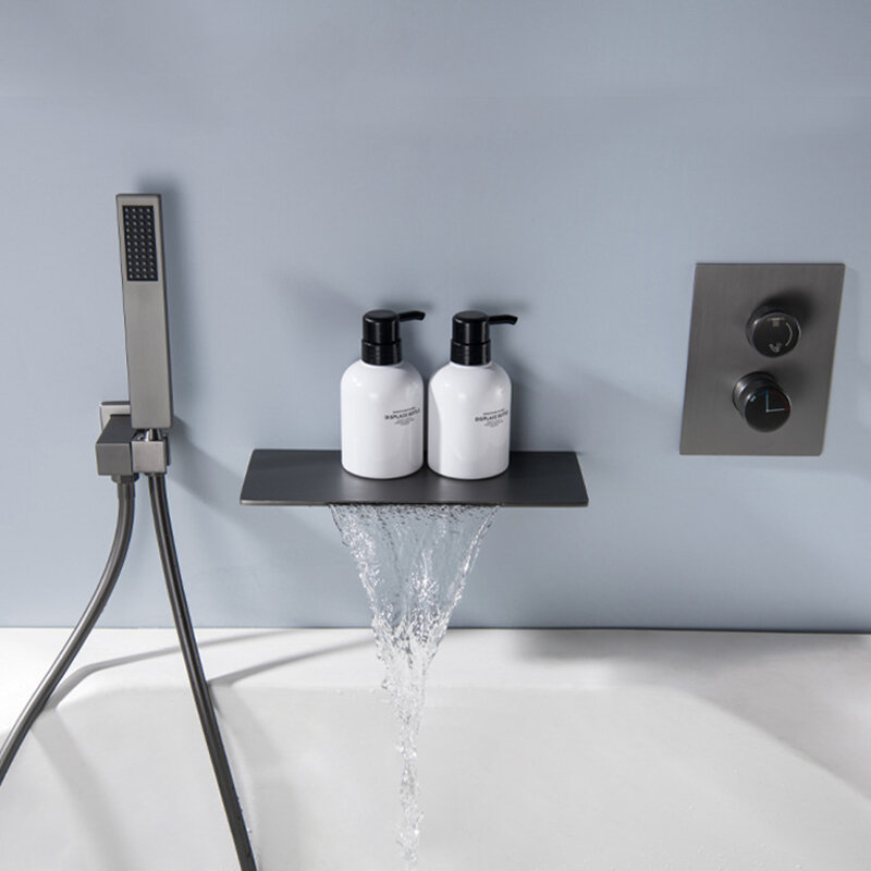 Grifo de ducha de cascada para bañera de baño, mezclador de agua fría y caliente, cilindro de lavado, grifo lateral, juego de ducha de mano, grifos de Control Dual