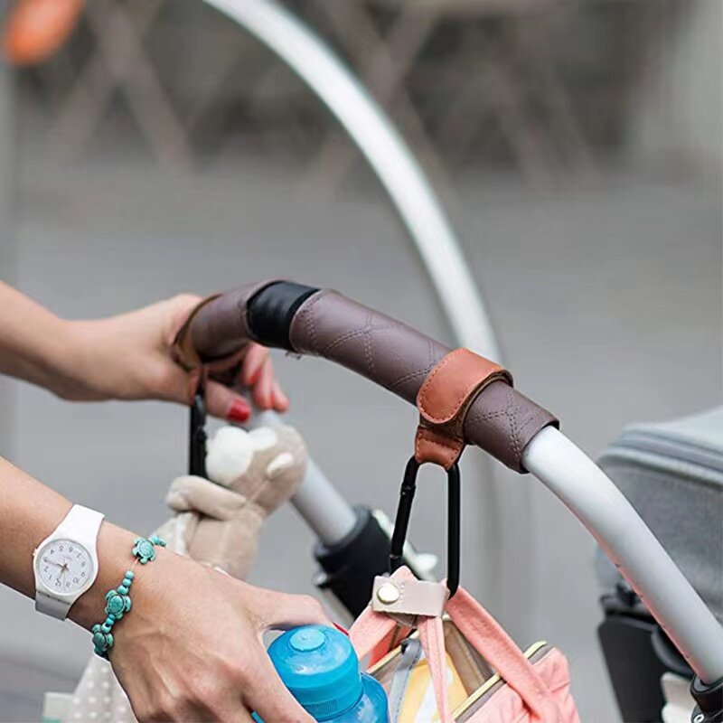 1PC PU Leather dziecko torba uchwyt do torby na wózek obrotowy koszyk organizator Metal wózek hak wózek obróć 360 stopni akcesoria do wózka dziecinnego