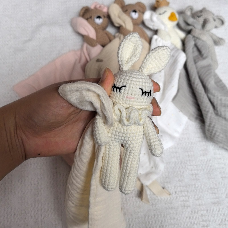 Handmade Baby Cotton Muslin Comfortable Blanket Cute Cat Doll For Infant Kids Sleep Appease Towel Rabbit Bear Saliva Scarf