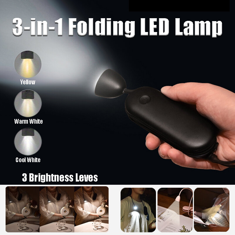3-in-1 Neck Light LED Eye Protection luci di lettura LED Book Night Light lampada flessibile ricaricabile per imparare a cucire all'aperto