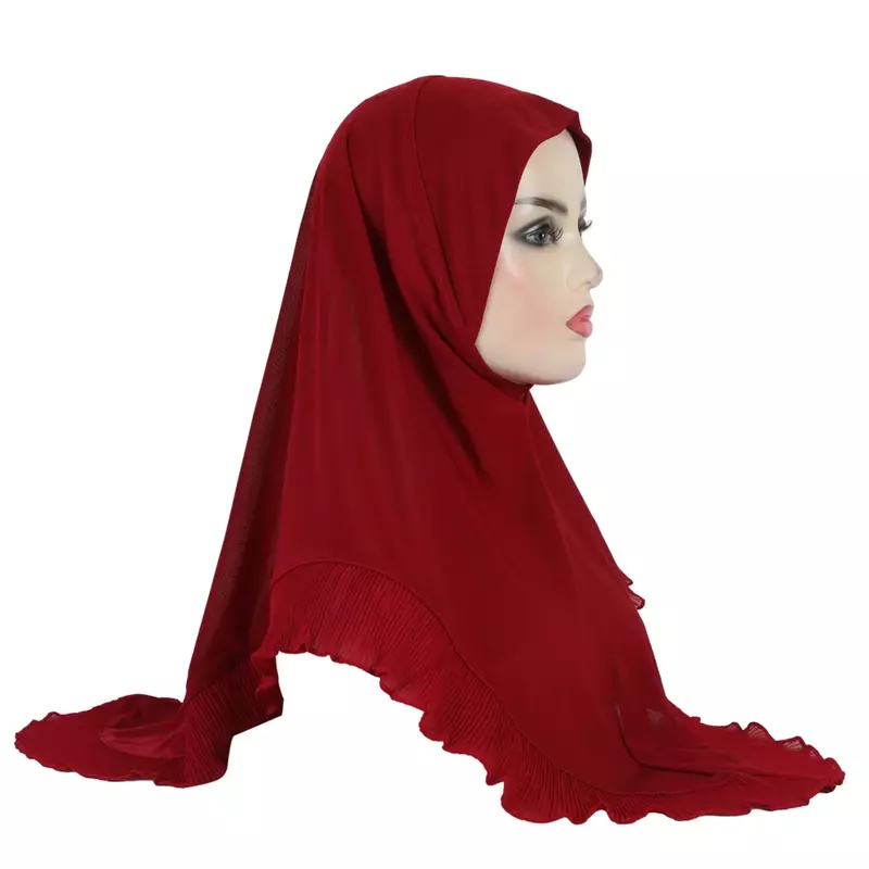 Wysokiej jakości muzułmański Amira hidżab z falbanami ściągają szal muzułmański chusta na głowę modlić chusty damskie nakrycia głowy Turban