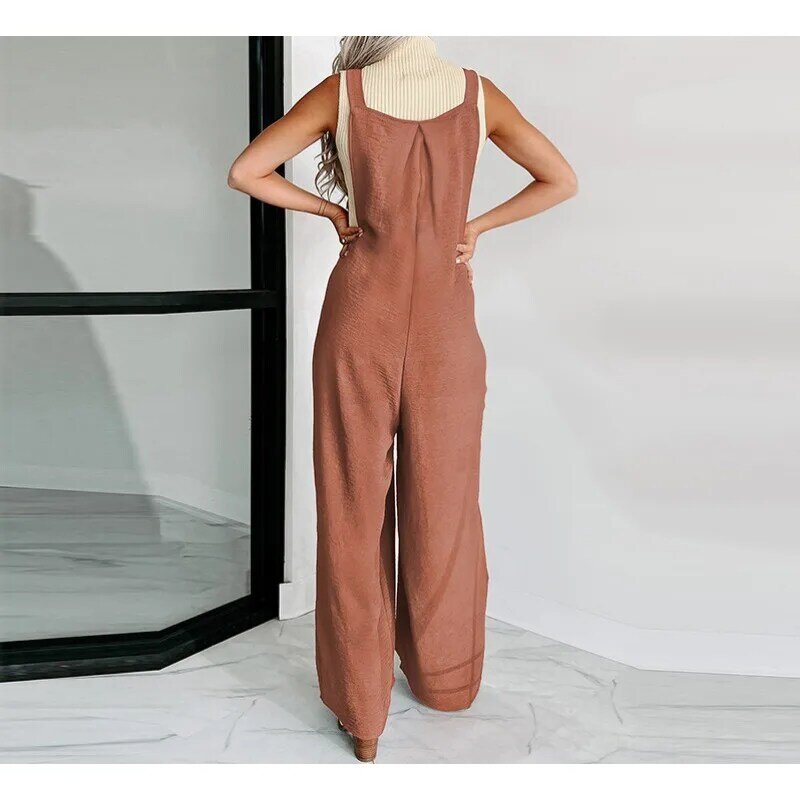 Mono holgado de pierna ancha para mujer, ropa informal sin mangas con tirantes, cintura alta, novedad de verano, 2024