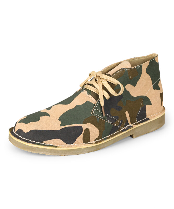 Camouflage Cow Suede Leather Men's Desert Boots With Pigskin Lining For Outdoor