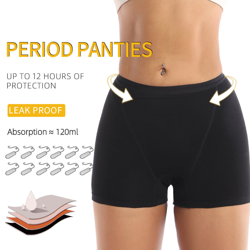 Roupa interior do período de cintura alta feminina, calcinha menstrual, boxer menstrual muito absorvente, shorts do período de fluxo pesado, mensal