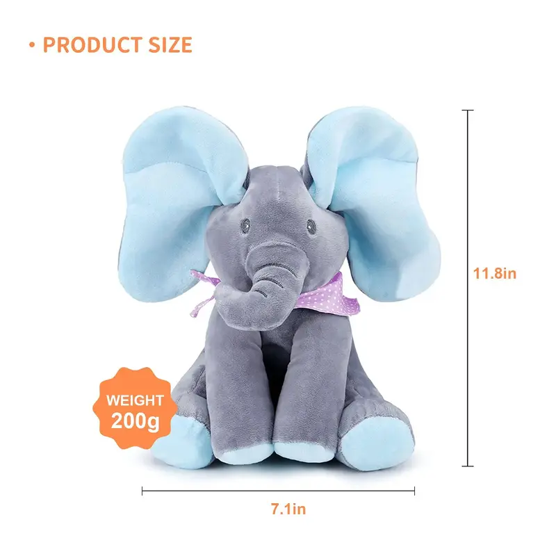 Animated Elephant Toys Plush Singing Elephant with Ears Moving Electric Plush Toy Adorable Elephant Stuffed Animal Toy for Baby'