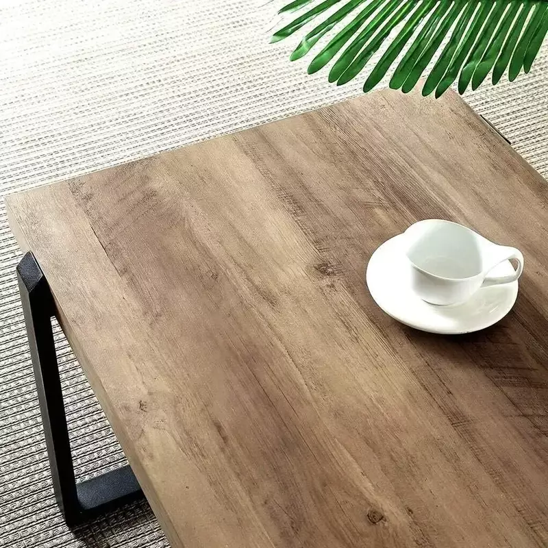 Mesa de café rústica, madeira e metal industrial mesa para sala de estar 47 polegadas