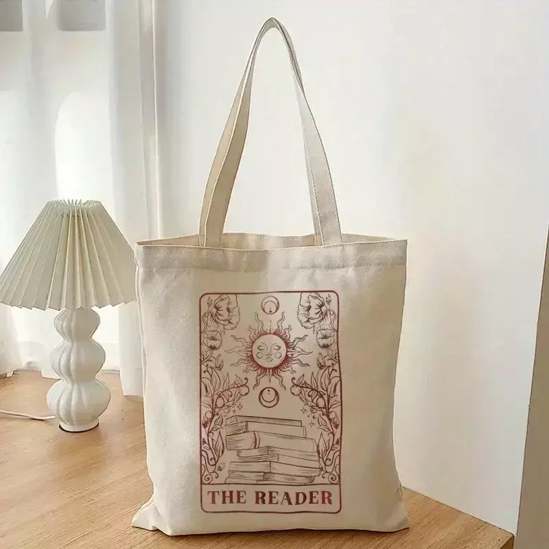 TOUB021  Vintage The Reader Pattern Canvas Shoulder Bag, Lightweight  Sun Pattern Shopper Bag, Versatile Storage Bag