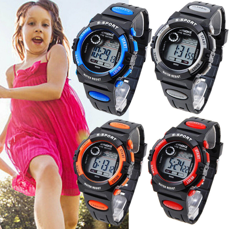 Jam tangan anak, jam tangan anak elektronik bercahaya, tombol, anti air, multi-fungsi, Jam Alarm, jam tangan Digital LED untuk anak laki-laki dan perempuan