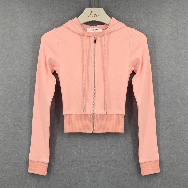 Sexy Hooded Zipper Sweater Solid Color Coat Female Autumn New Appear Thin Versatile Cardigan Leisure Spring and Summer Tops New